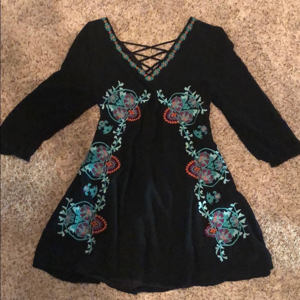 Floral embroidery babydoll dress